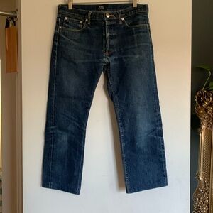 APC dark blue denim jeans hemmed